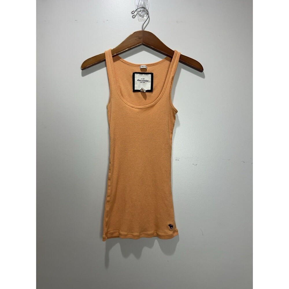 Vintage Abercrombie & Fitch Ribbed Tank Top Orange Large Y2K Stretch Fitted